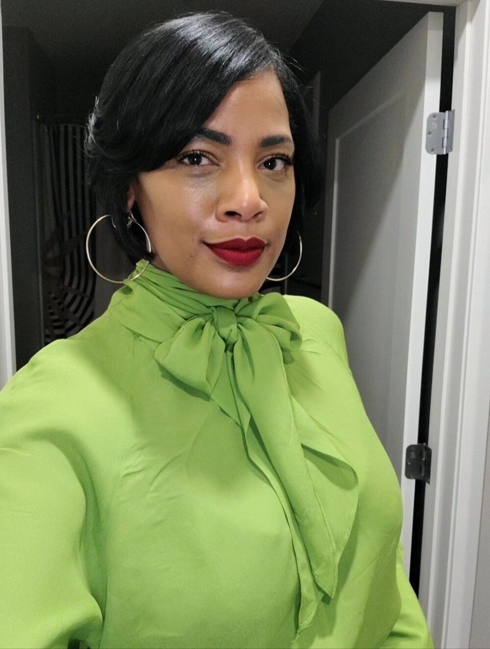 Zara Lime Green Tie-Neck Blouse - Women's Top